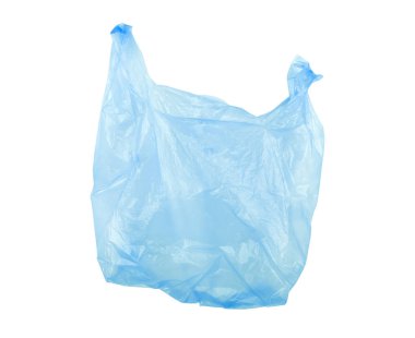 Beyaz arka plan üzerine açık tek kullanımlık plastik torba