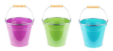 Beyaz arka plan kümesinde boş metal kova