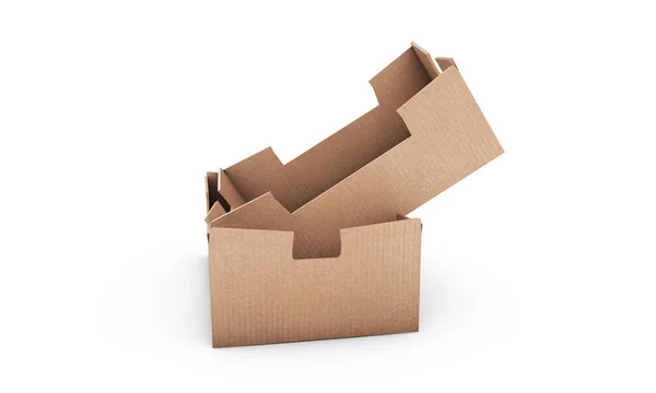 Caja de cartón cuadrada marrón maqueta aislada en blanco, 3d renderi —  Fotos de Stock