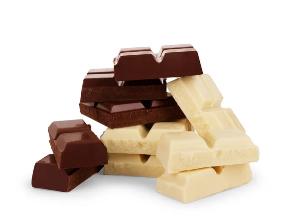 Două tipuri de ciocolată pe fundal alb — Fotografie, imagine de stoc