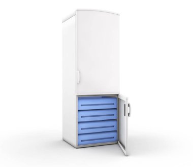 Beyaz buzdolabı izole. 3D render