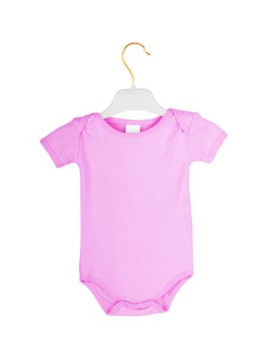 Beyaz arka planda izole bir askı üzerinde çocuk bodysuit.