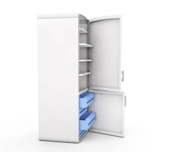 Refrigerador blanco aislado. Renderizado 3D — Foto de Stock