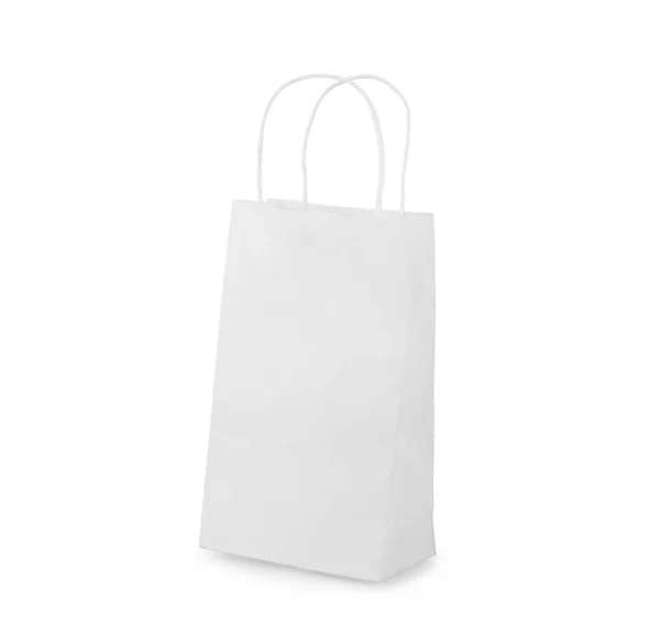Close up de um saco de papel branco sobre fundo branco com recorte — Fotografia de Stock