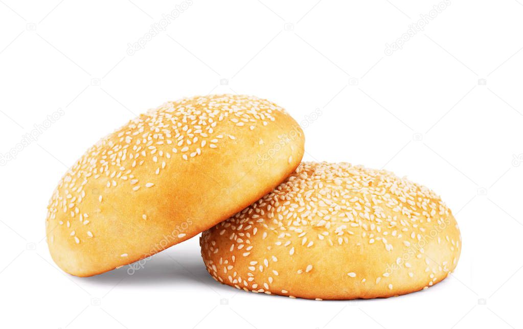 Two buns with sesame on white background