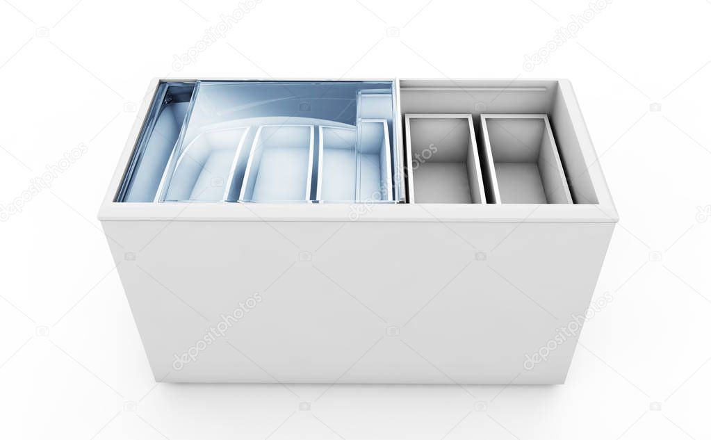 Clean ice cream freezer blank isolated on white background. 3d r