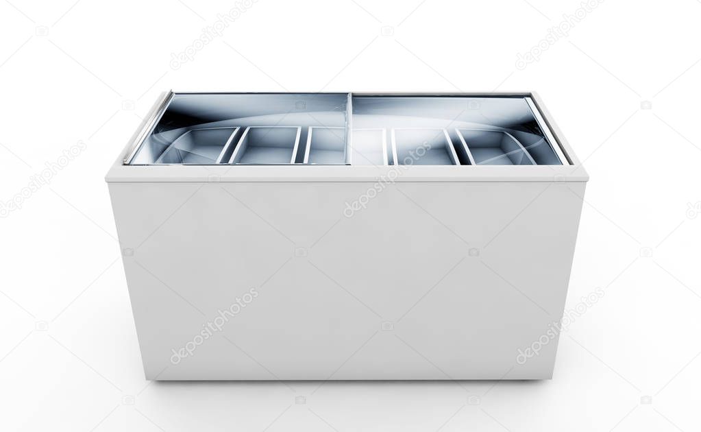 Clean ice cream freezer blank isolated on white background. 3d r