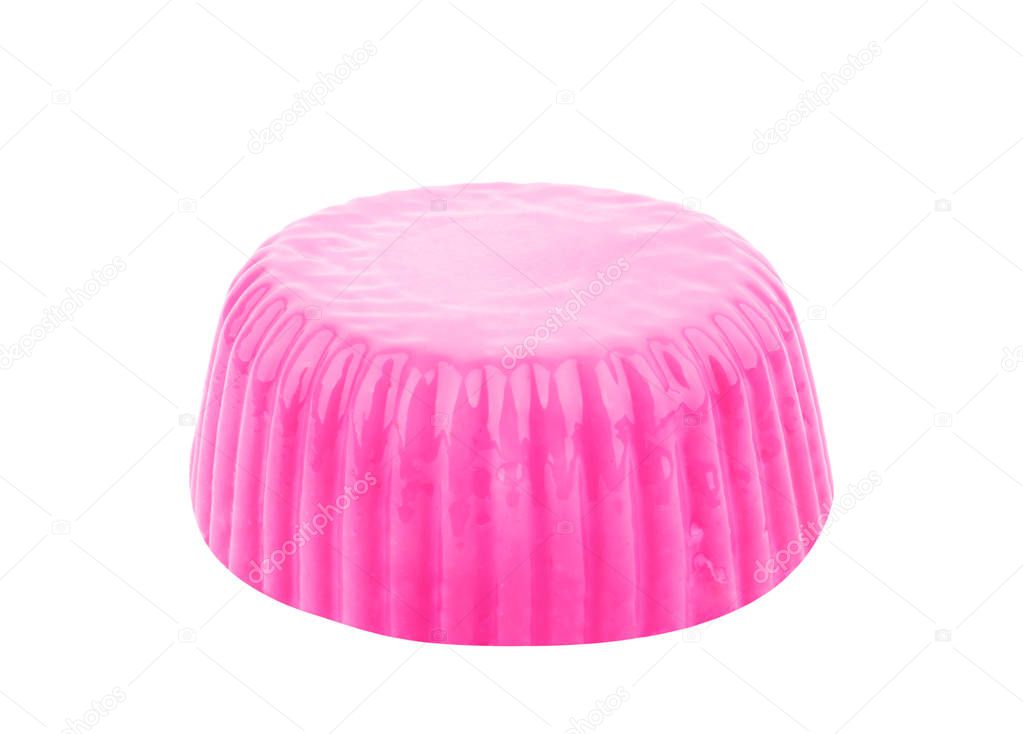 Pink jelly pudding on white background