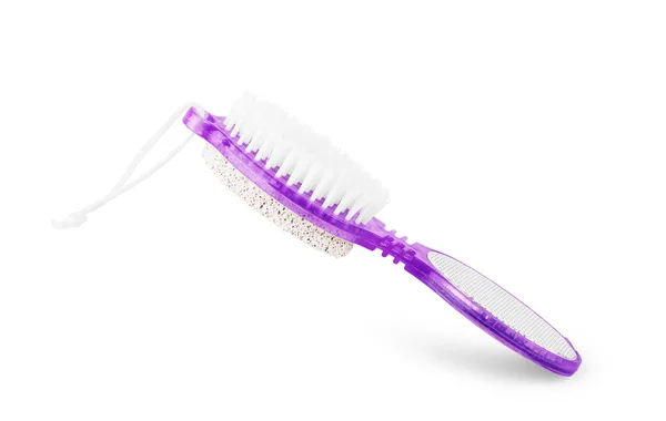 Bath brush made of plastic on white background, top view — Stock Photo, Image