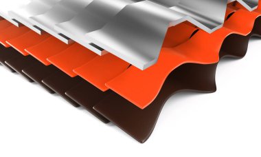 metal kiremit sayfaları 3d render üzerinde beyaz izole