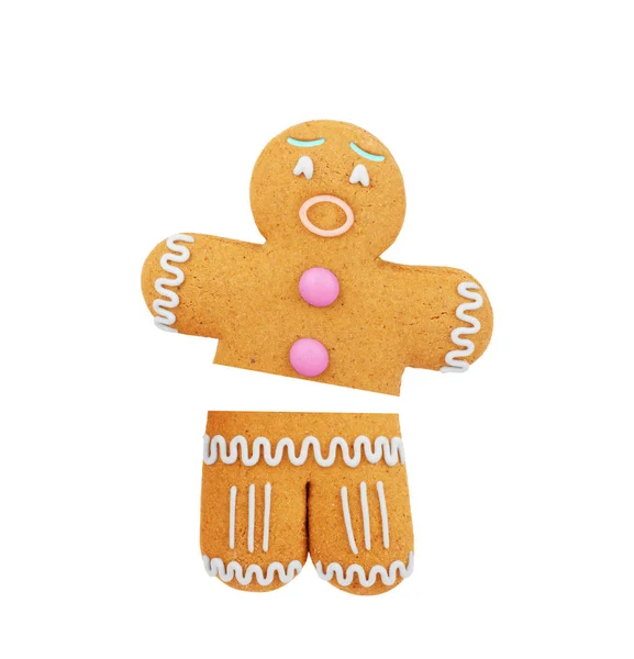 Gebroken Gingerbread man op witte achtergrond — Stockfoto