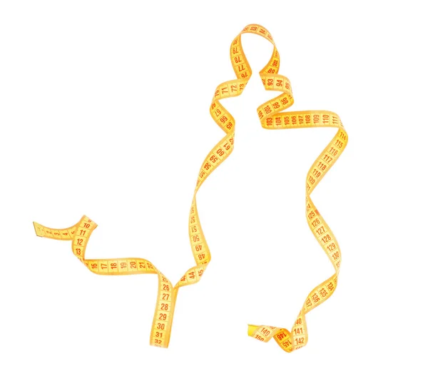 Gelbes Maßband isoliert auf weißem Hintergrund — Stockfoto