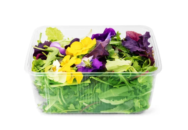 Fresh vegetable salad in a plastic take away bowl isolated on wh — Stock Photo, Image