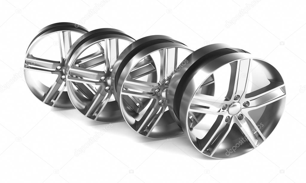 Aluminum wheel image 3D render high quality rendering. White pic