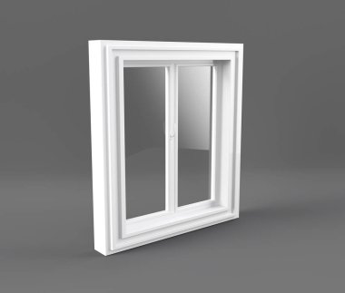 Beyaz izole bir kapı plastik pencere. 3d illüstrasyon