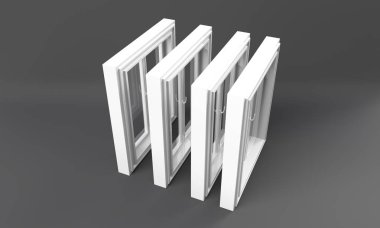 Beyaz izole bir kapı plastik pencere. 3d illüstrasyon