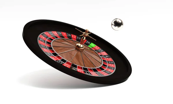 3D-rendering van een geïsoleerde houten Casino Roulette met gouden d — Stockfoto