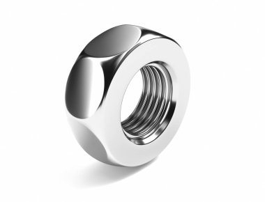 Metal somun closeup, beyaz bir arka plan üzerinde 3d render