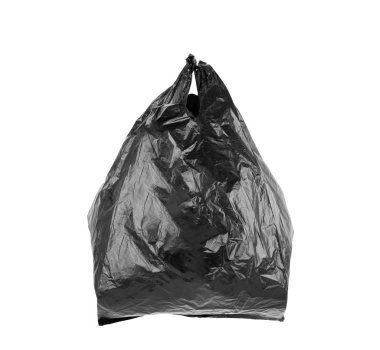 Beyaz arka plan üzerinde siyah boş plastik torba