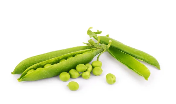 Fresh green peas in a pod on a white background — Stock Photo, Image