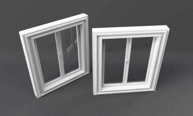 Beyaz izole bir kapı plastik pencere. 3d illüstrasyon