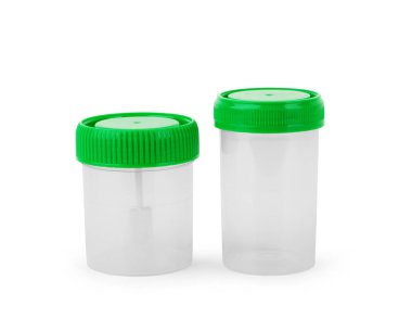 tıbbi testler ve mate için yeşil kapaklı boş bir plastik kavanoz