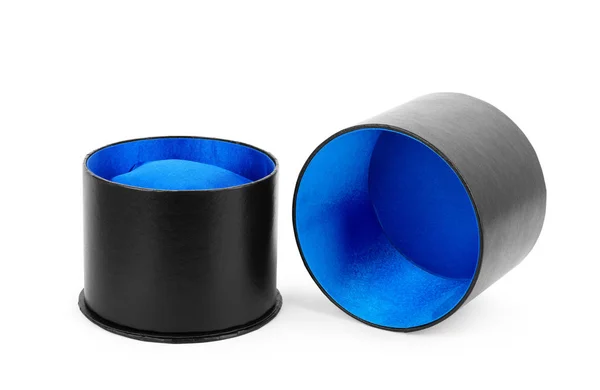 Caixa de veludo azul para o anel, isolado sobre o fundo branco — Fotografia de Stock
