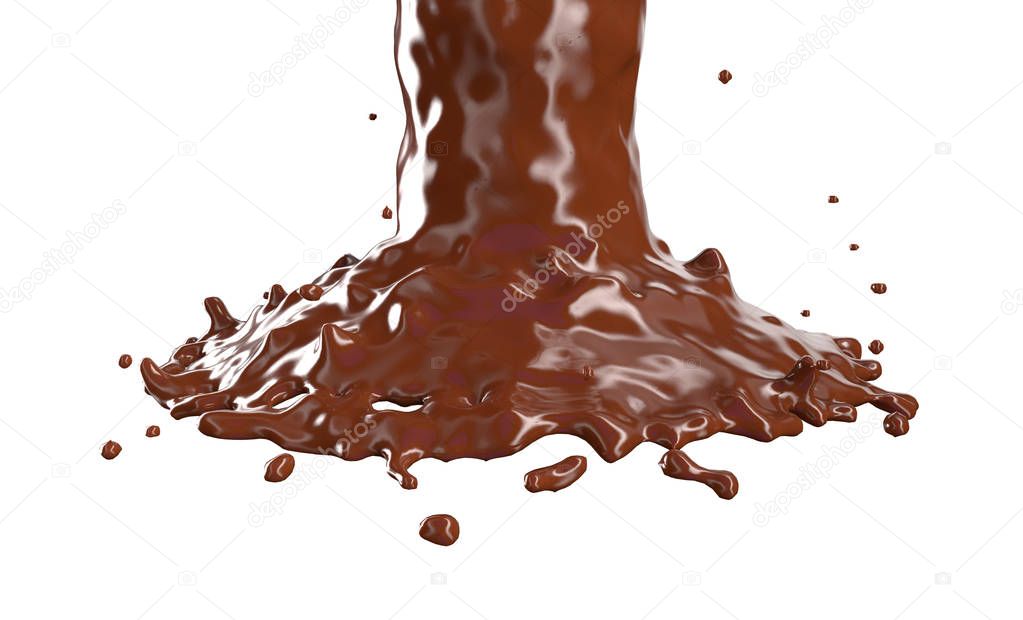 Chocolate or Cocoa splash isolated on white background, 3d rende