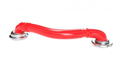 Pastel renklerde beyaz arka planda kırmızı su boruları. Minimalizm