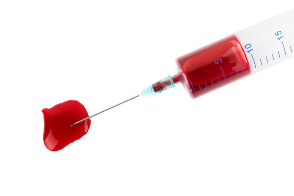 白い背景に隔離された注射のための血液注射器 — ストック写真