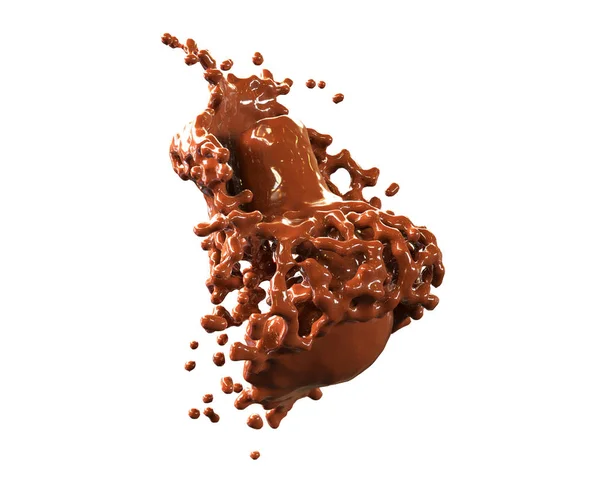 Salpicadura de chocolate o cacao aislada sobre fondo blanco, 3d rende —  Fotos de Stock