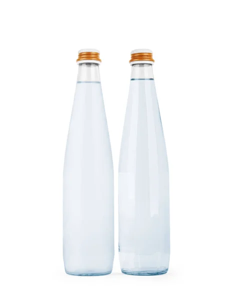 Glasflasche mit Wasser isoliert auf weißem Hintergrund — Stockfoto