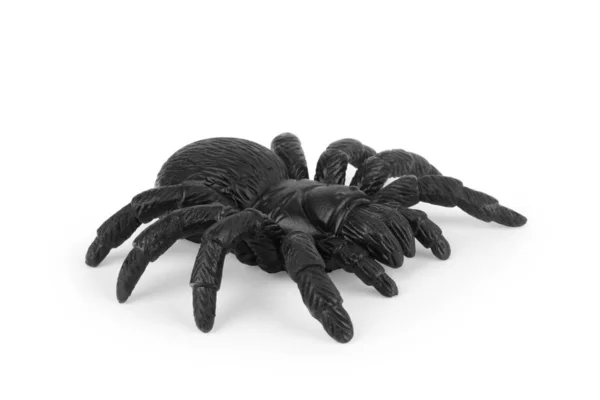 Giocattolo ragno nero isolato su bianco. Orrore comico per Halloween . — Foto Stock