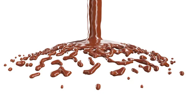 Chocolate ou chocolate respingo isolado no fundo branco, rende 3d — Fotografia de Stock