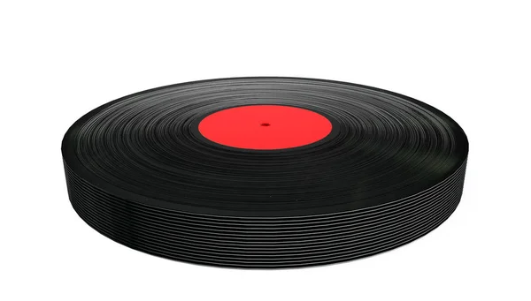 Black Vinyl Record with White Blank Label на белом фоне . — стоковое фото