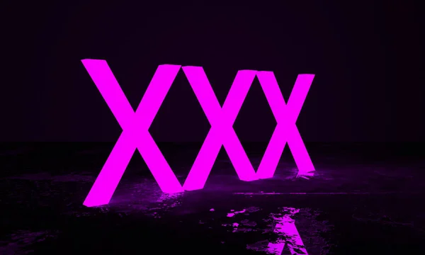 Τρία λαμπερά μοβ γράμματα X στο σκοτεινό χώρο. XXX φωτεινές επιστολές. — Φωτογραφία Αρχείου
