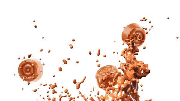 Chocolate doce, dividido ao meio, com chocolate e fluxo de leite, i — Fotografia de Stock