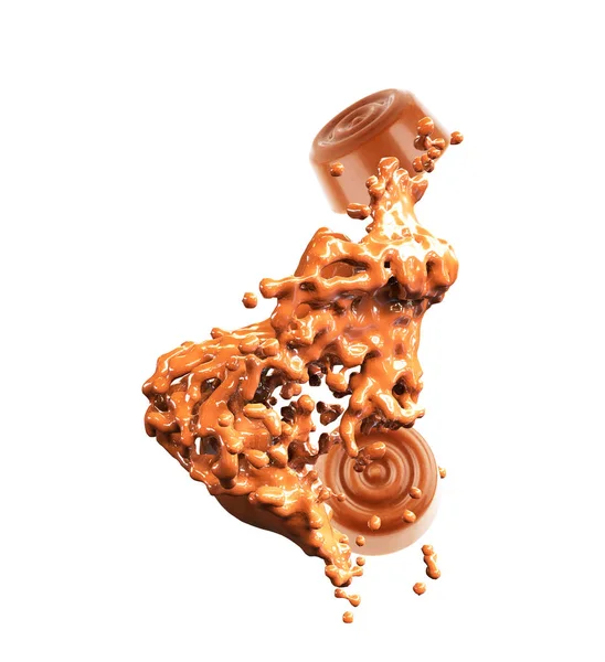 Dulces de chocolate, divididos por la mitad, con flujo de chocolate y lácteos, i —  Fotos de Stock