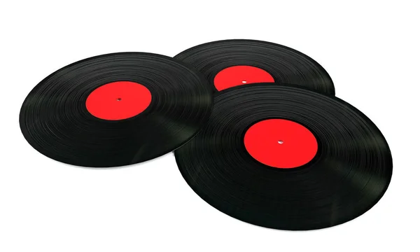 Fekete Vinyl Record fehér üres Label fehér alapon. — Stock Fotó