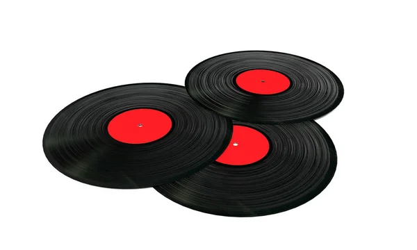 Fekete Vinyl Record fehér üres Label fehér alapon. — Stock Fotó