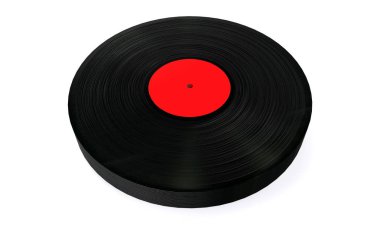 Beyaz arka plan üzerinde Beyaz Boş Etiketli Siyah Vinil Kaydı.