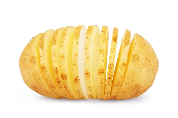 Skivad dragspels potatis på vit bakgrund — Stockfoto