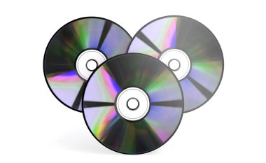 Disketler ve Cd 3d beyaz arka plan üzerinde render