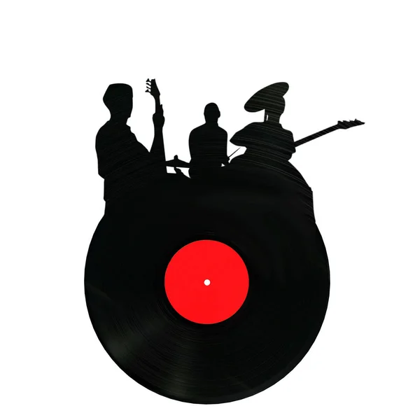 Vinyl record in the shape rock group 3d render 3D render on a wh — Stock Photo, Image
