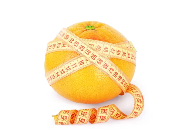 Gemeten centimeter en grapefruit op een witte achtergrond — Stockfoto