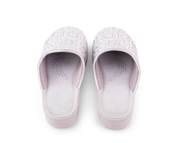 Dvojice bílé pantofle na bílém pozadí — Stock fotografie