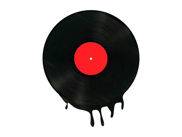 Black Vinyl Record with White Blank Label on a white background. — Stock Photo, Image