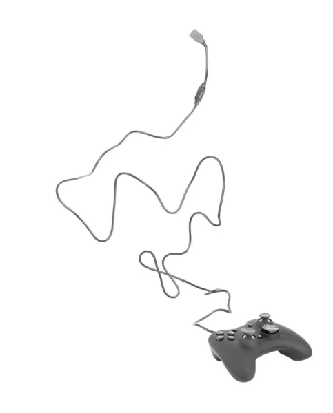 白い背景にワイヤー付きのゲームパッド — ストック写真