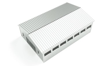 Koyu boş fabrika iç veya boş depo 3d render, 