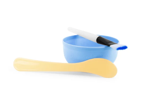 Bowl and mask brush on a white background — Stock Photo, Image